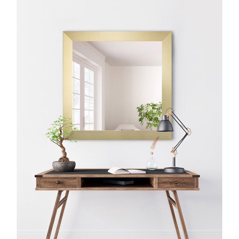 Bahena Engineered Wood Flat Wall Mirror, 32" x 32", Gold