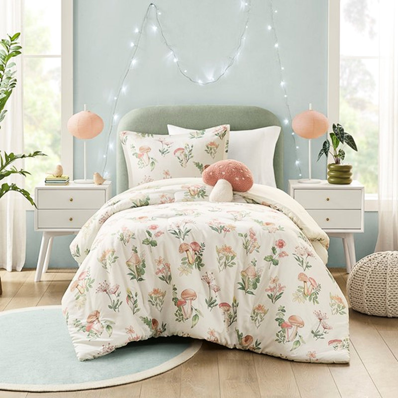 Full/Queen Bedding With Mushroom, Microfiber, Microbial Size Bedding, Mushroom Print, Fabric