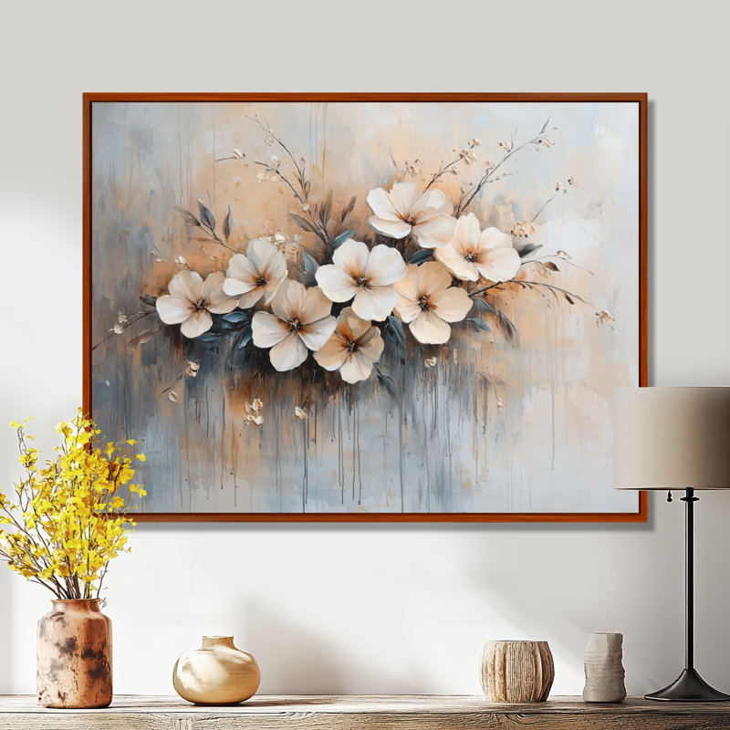 Espinosa Gold White Garden Blossom Violets II - Violets, art mural de salon, H 30 po x l 40 po, Brun