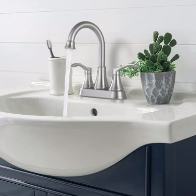 4 Inches Bathroom Tap - Brushed Nickel, 360 Rotatable Spout With Pop Up Drain, Metal, , Rust , Soft Bubble Water Flow, 1.8 Gpm, Double Handles 4" Faucet Swivel Construction, , Splash, Ceramic Disc