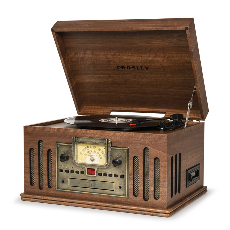 Walnut Vintage Style 8-in-1 Record Player with Bluetooth