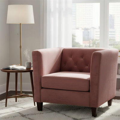 Fauteuil d'appoint moderne capitonné en velours capitonné, fauteuil carré avec pieds fuselés en bois et fauteuil capitonné de style Mid-Century pour la chambre à coucher du salon