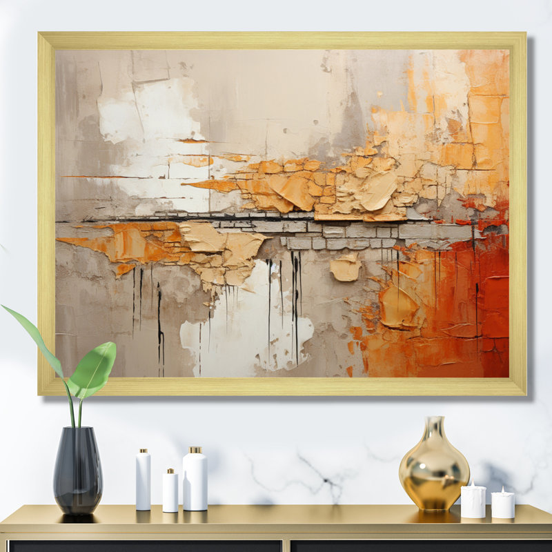 Abstract Canvas Wall Art, Orange Impressionist Style Print - Orange Impressions I, Gold Single Picture Framed