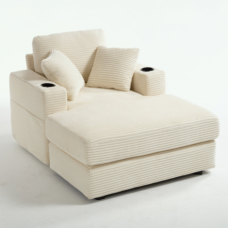 Chaise longue rembourrée en velours côtelé avec coussins, Velours côtelé beige