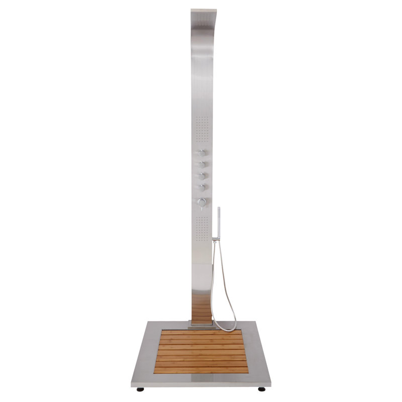 Alvin Stainless Steel Outdoor Shower Panel with Bamboo Tray