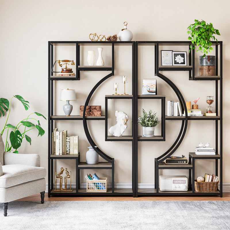 70.8" H X 39.4" W Steel Geometric Bookcase(set Of 2), Gray