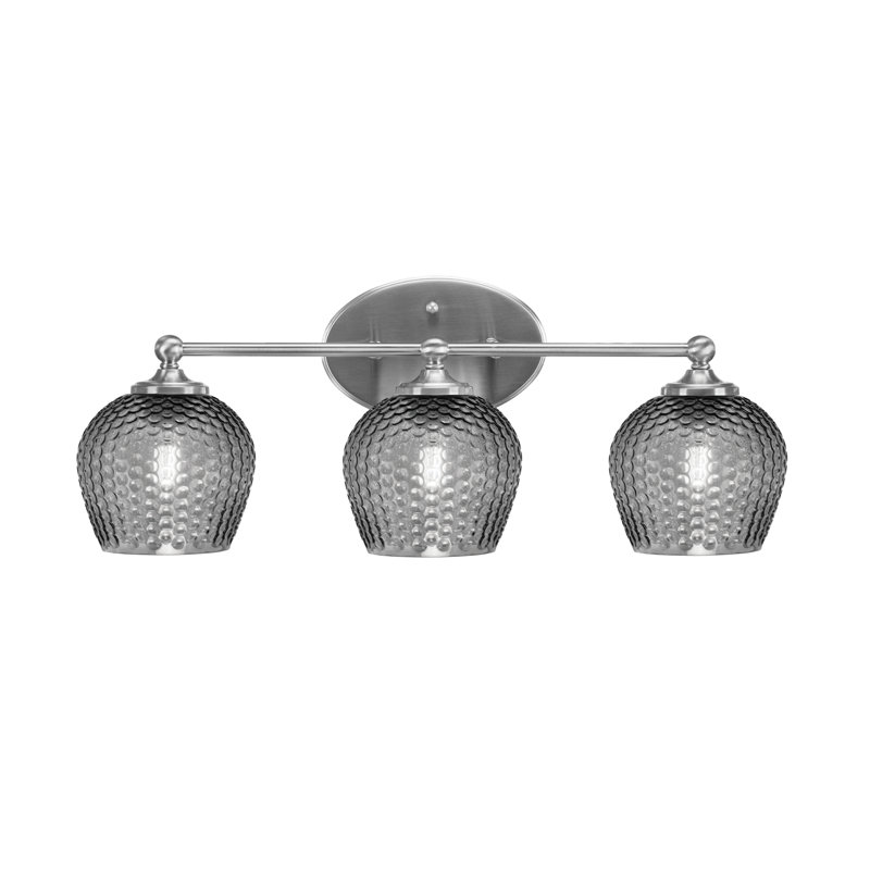Barre d'éclairage de salle de bain 3 lumières Sheffield en nickel brossé, verre fumé de 6 po, Clair, Nickel brossé