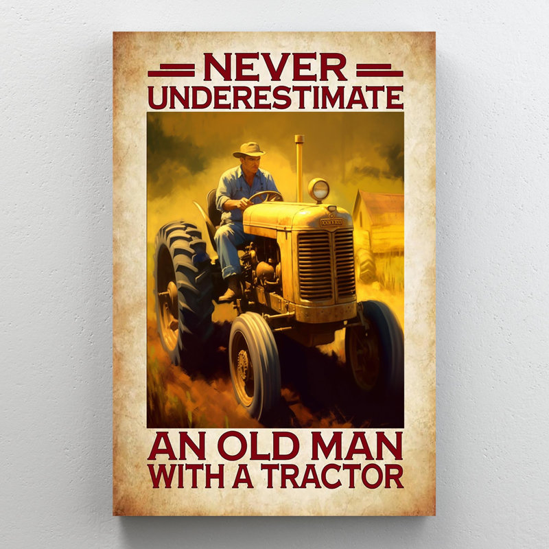 «An Old Man With A Tractor On Canvas», impression, H 36 po x l 24 po x P 1,25 po