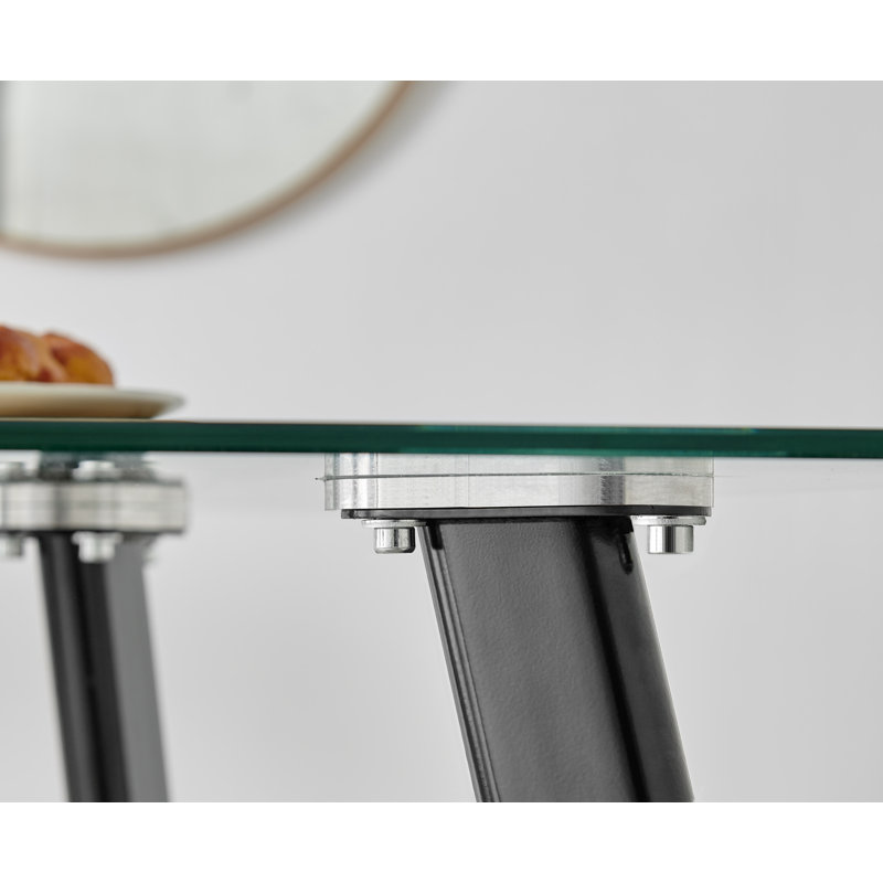 Scandinavian Style Glass and Metal Leg Square Dining Table - Modern Minimalist Design, Black