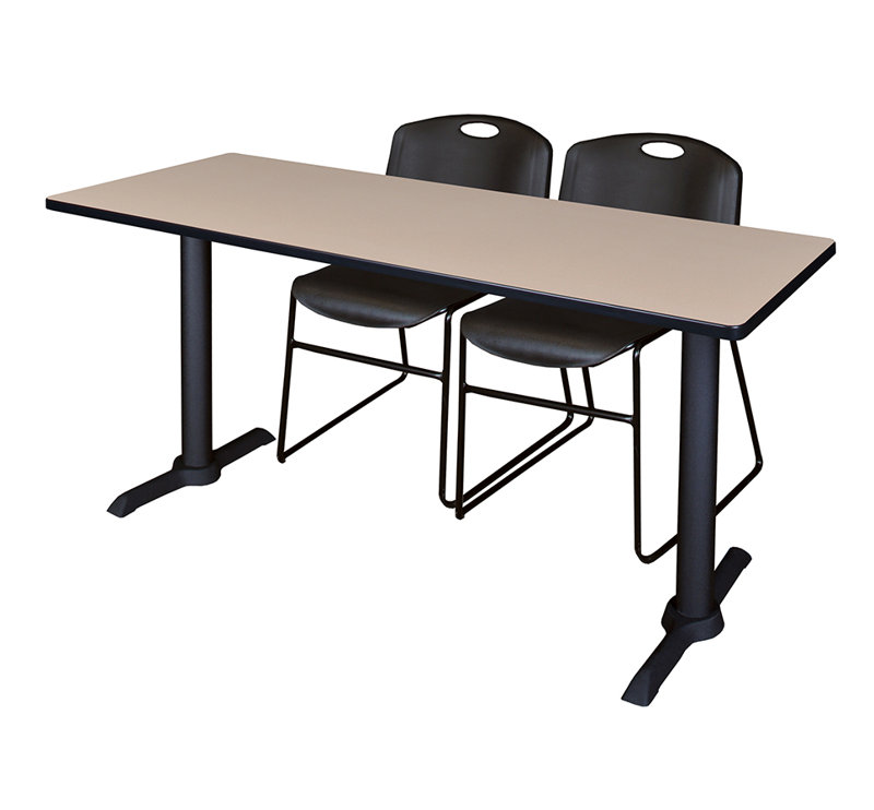 Neyland Cain T-Base training table and 2 Zeng stackable chairs, Noir, noir, noir, noir, Gris, L 60 po x P 24 po