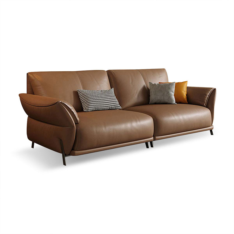 Canapé modulaire brun en cuir véritable, H 32,28 po x l 86,61 po x P 36,61 po