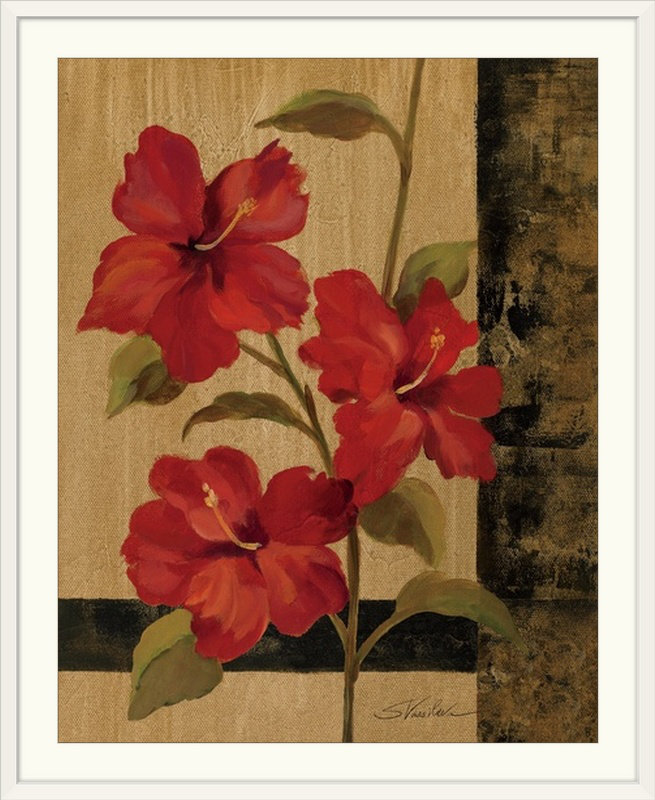 «Hibiscus Branch II» par Silvia Vassileva, reproduction d'art, H 28 po x l 24 po x P 1 po, Cadre blanc