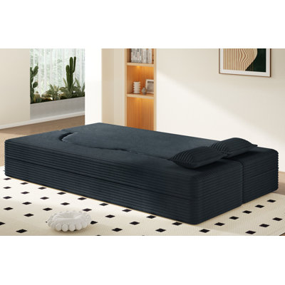 Modern Floor Sofa With 2 Pillows,convertible Corduroy Fabric Foam-filled Sleeper Sofa Bed,15" Twin Size Folding Mattress For Living Room,guest Bed,playroom,no Assembly Required