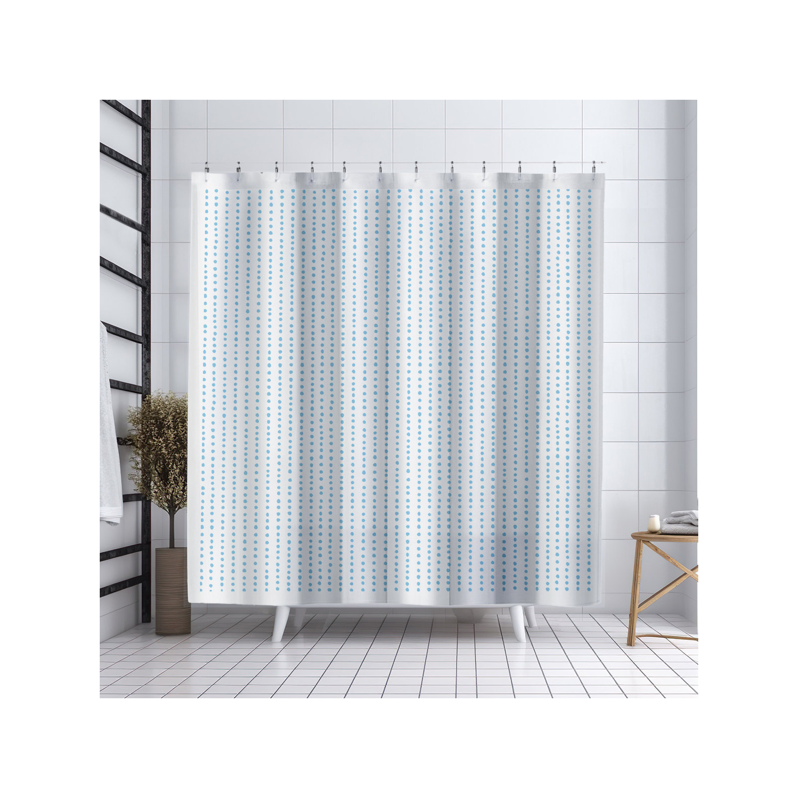Thora Dots Mid-Century Shower Curtain, Blue