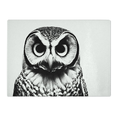 Barn Owl Monochrome  Glass Chopping Board