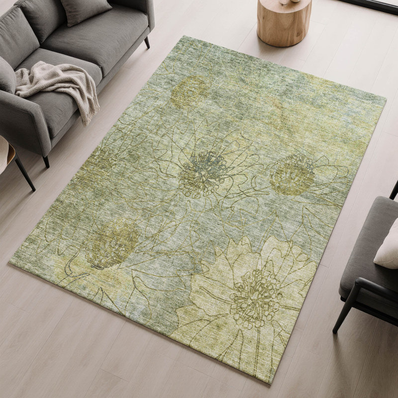 Premium Machine Washable Mayfield AMF2235 Floral Rug, Aloe, 8' x 10'
