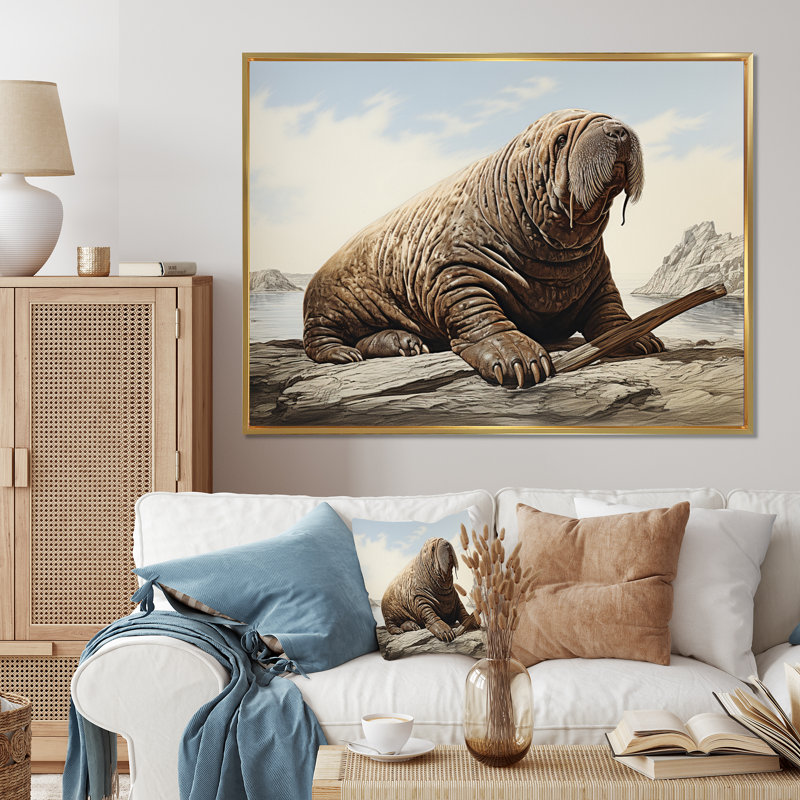 Morse de Regal sur toile, H 34 po x l 44 po x P 1,5 po, Cadre flottant doré