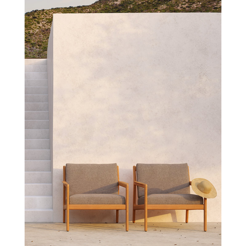 Jack Outdoor Teak Lounge Chair, White/Off White