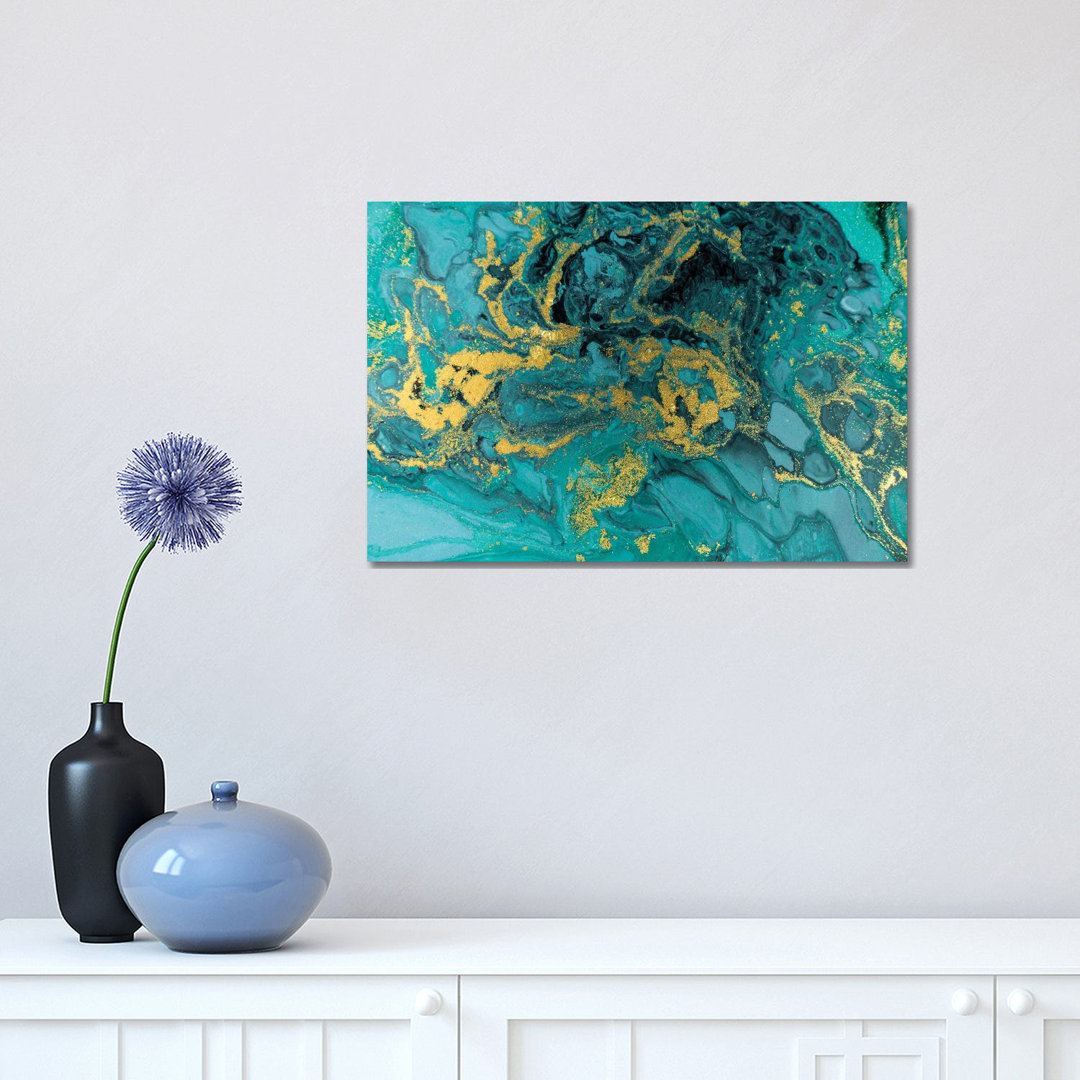 Turquoise Glitter Marble by EnShape - Wrapped Canvas Print