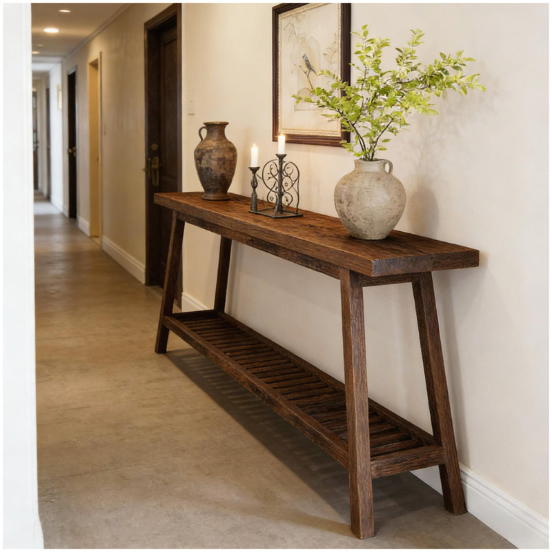 2-Tier Sofa Table,Console Table,Extra-Long Entryway Table, Brown