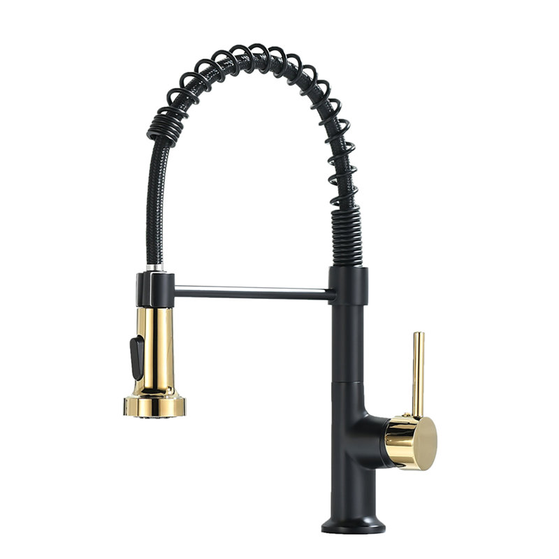 PENGFANG WORLDWIDE LLC Pull Down Kitchen Faucet, Black/Gold