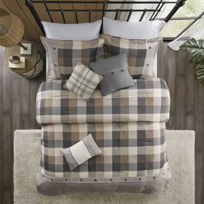 Ensemble de literie rustique à chevrons 7 pièces, polyester hypoallergénique, style chalet campagnard