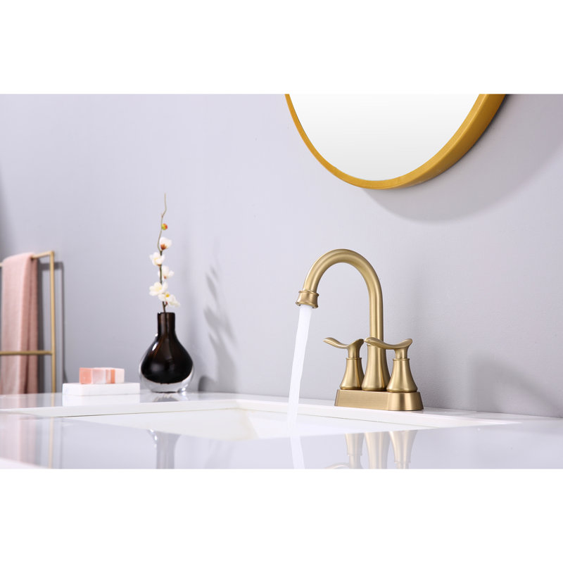Brushed Gold 4-Inch Bathroom Faucet With 2 Handles And Pop-Up Drain - Build Quality Sink Modern Decor, Brushed Brass