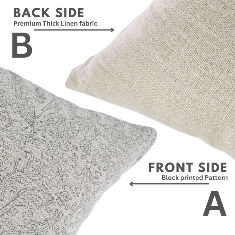 Housse de coussin en lin à imprimé bloc Fabmadine Handmad, Sudharshan Jaal, H 26 po x l 26 po, Carré