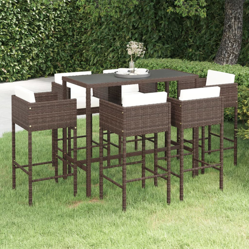 Garden Bar Set with Cushions, Brown