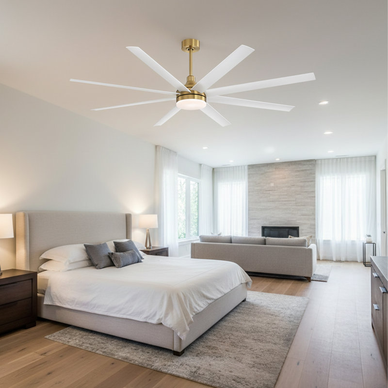 Ventilateur de plafond standard à 8 pales avec télécommande et ensemble d'éclairage Jamii-Leigh inclus, Or, 72", Blanc