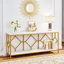 Console industrielle 70,9 pouces avec rangement ouvert à 2 niveaux, blanc et or, parfaite pour les vestibules et les salons