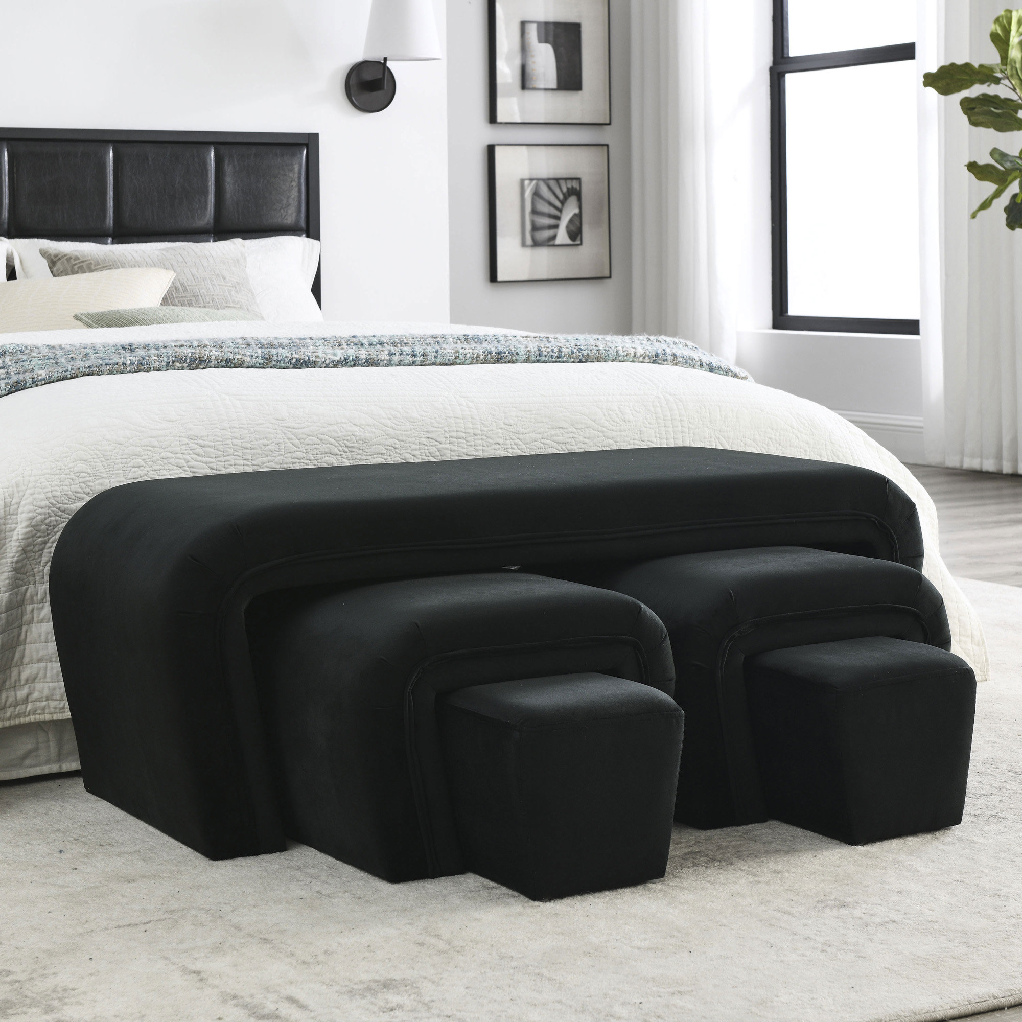 Upholstered Nesting Storage Bench, Set of 2