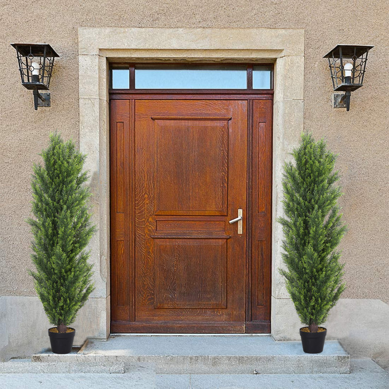Faux cèdre en pot, H 60 po x l 14 po x P 14 po, Vert