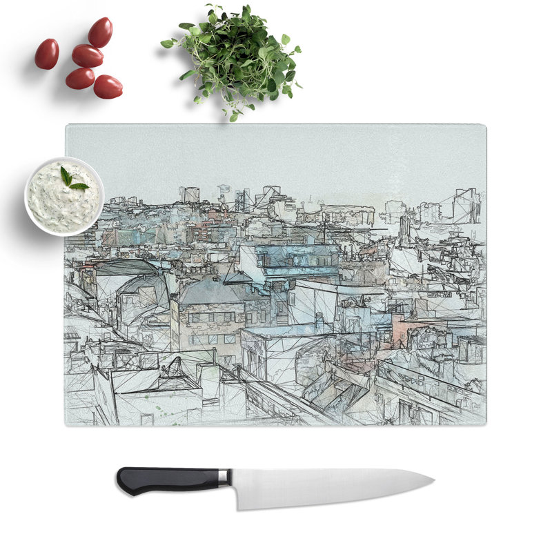 Tempered Glass Rooftop View of Gran Canaria Chopping Board, 20 cm x 28.5 cm