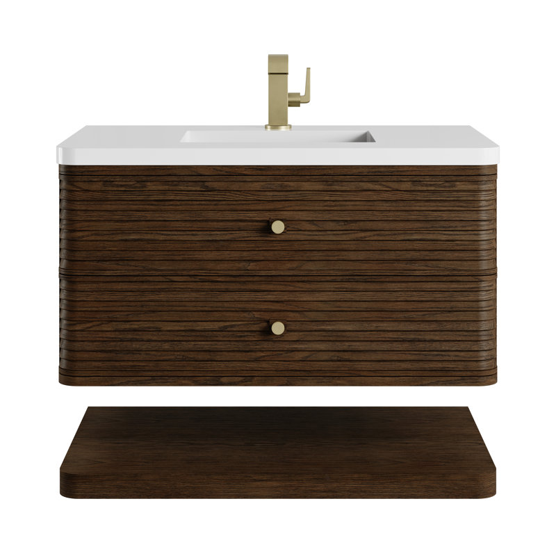 Allamari 36" W Single Vanity, White Zeus Silestone, Single-Hole, Sable Oak
