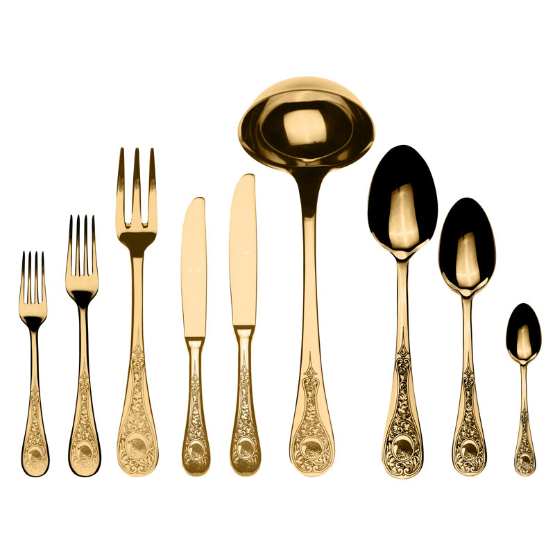 Diana Flatware Set - 39 Pieces - Gold, Gold