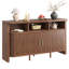 Buffet de 55 po avec rangement, crédence cannelée avec porte coulissante et tablette ouverte, console de style café moderne Mid-Century pour cuisine, salon, entrée, noyer
