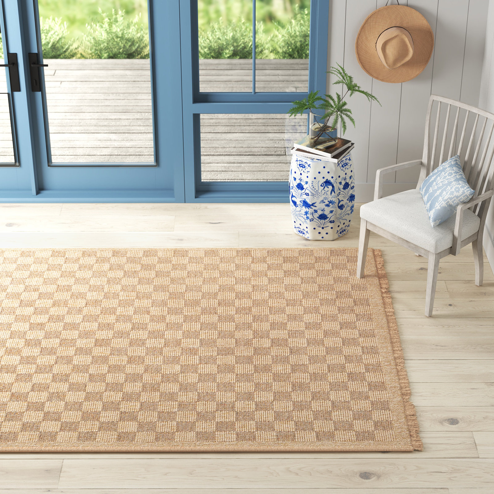 Abbie Checkered Outdoor Rug, Rectangle 6'5" x 8'10"