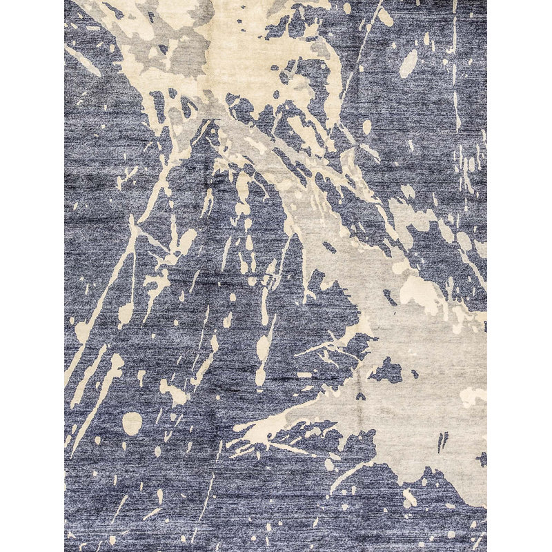 Tapis bleu de haute qualité noué à la main