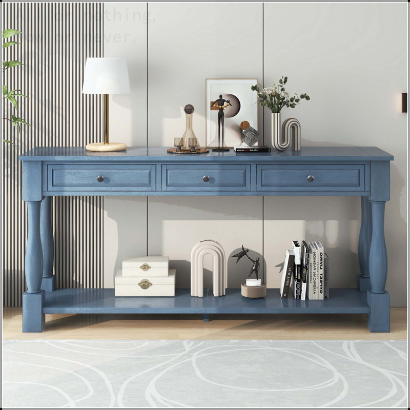 Console extra-longue avec tiroirs et tablette, Marine