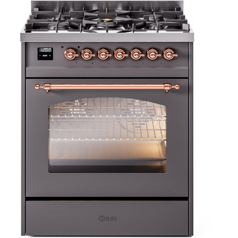 ILVE Nostalgie II 30 in Dual Fuel Range, Graphite Matte/Copper, Natural Gas