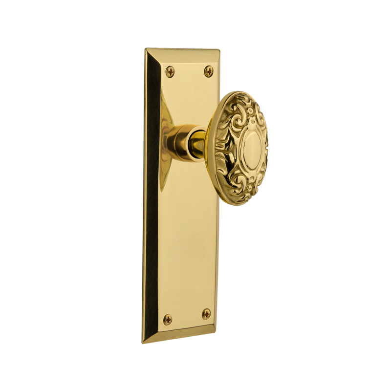 New York Plate with Victorian Door Knob, Polished Brass, 2-3/8”