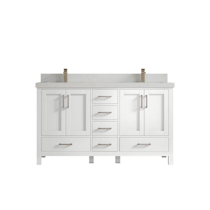 Ensemble de meuble-lavabo double 60 po Malibu, Quartz de Carrare