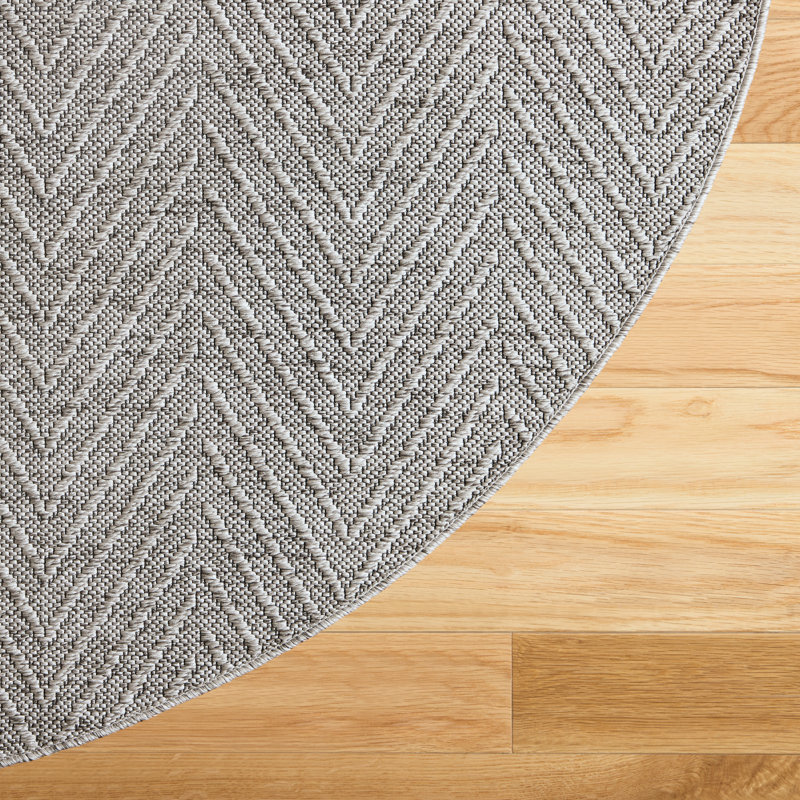 Tapis gris texturé lavable à la machine à motif de chevrons Pown Town & Country Country, Rond 7 pi 10,5 po