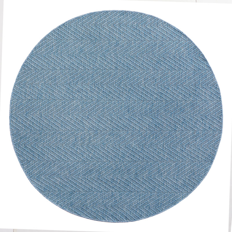 TOWN & COUNTRY BASICS Pax Herringbone Textured Solid Machine Washable Area Rug Blue, Round 4'11.1"