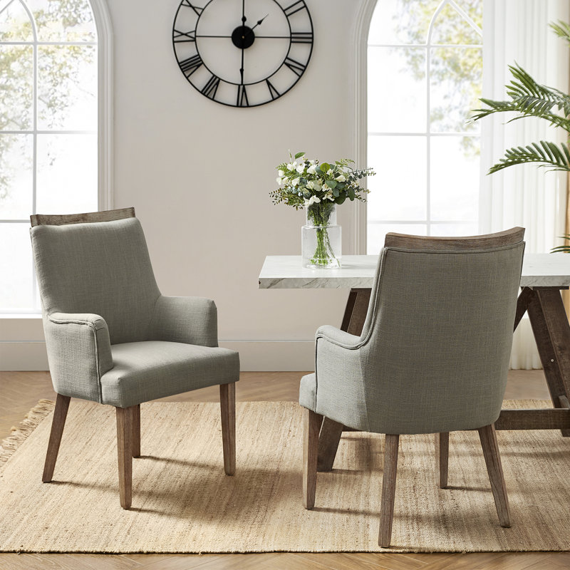 Celil Farmhouse 19.5'' H Upholstered Back Arm Chair With Solid Wood Legs, Gray, 6