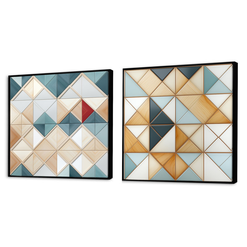 Coragh - Ensemble de 2 collages de formes carrées abstraites, Cadre flottant noir, H 30 po x l 61 po