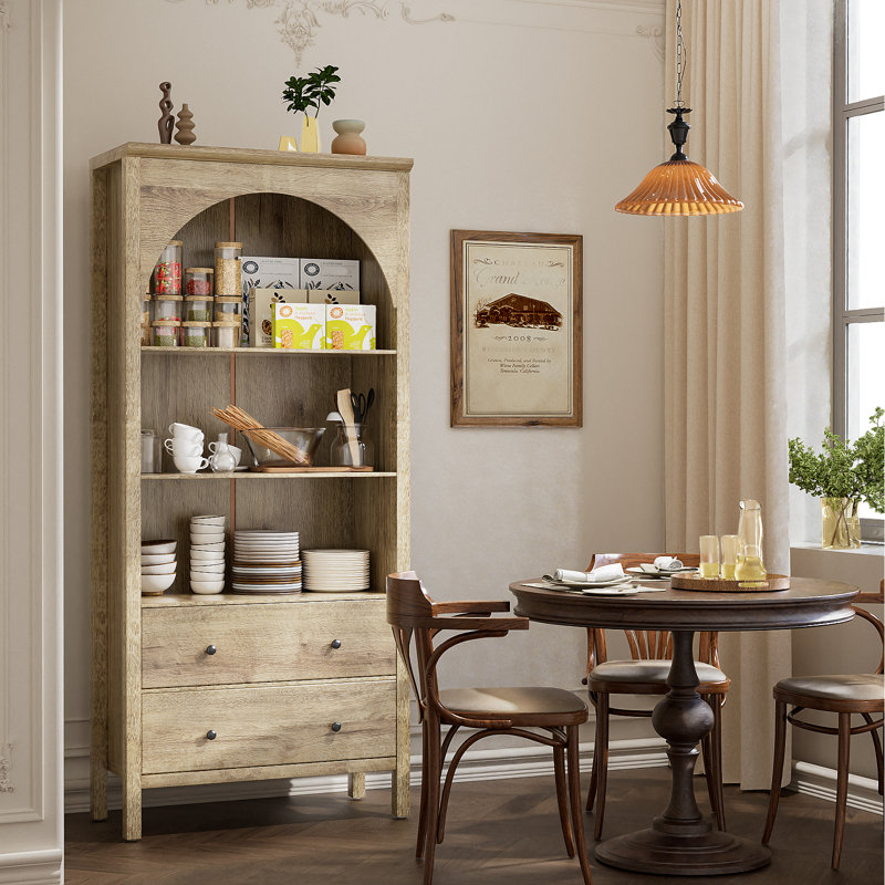 Oak Arched Bookcase - 71" Tall China Cabinet