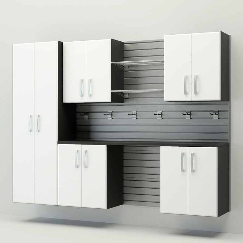 Flow Wall 7 Piece Cabinet Set, Silver/White