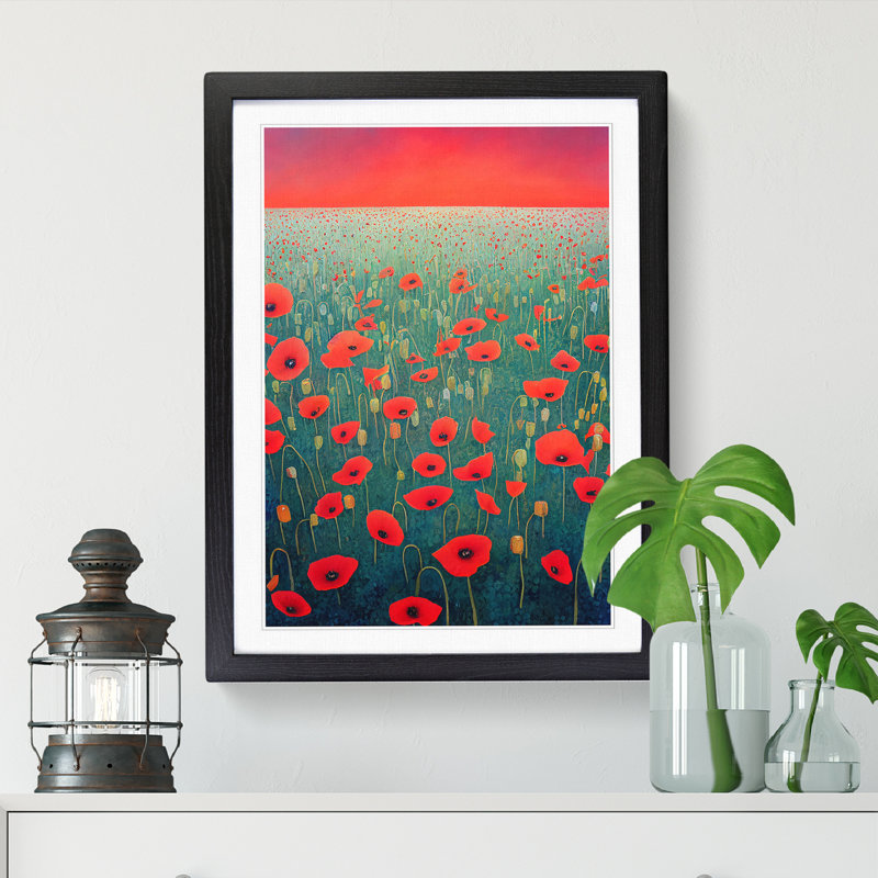 Unique Poppy Flower Field Vol.2 - Single Picture Frame Print, Black, 64cm H x 46cm W x 2cm D